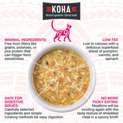 KOHA Pure Shreds duck cans close-up reveals moisture-rich bite-friendly meal for cats.
