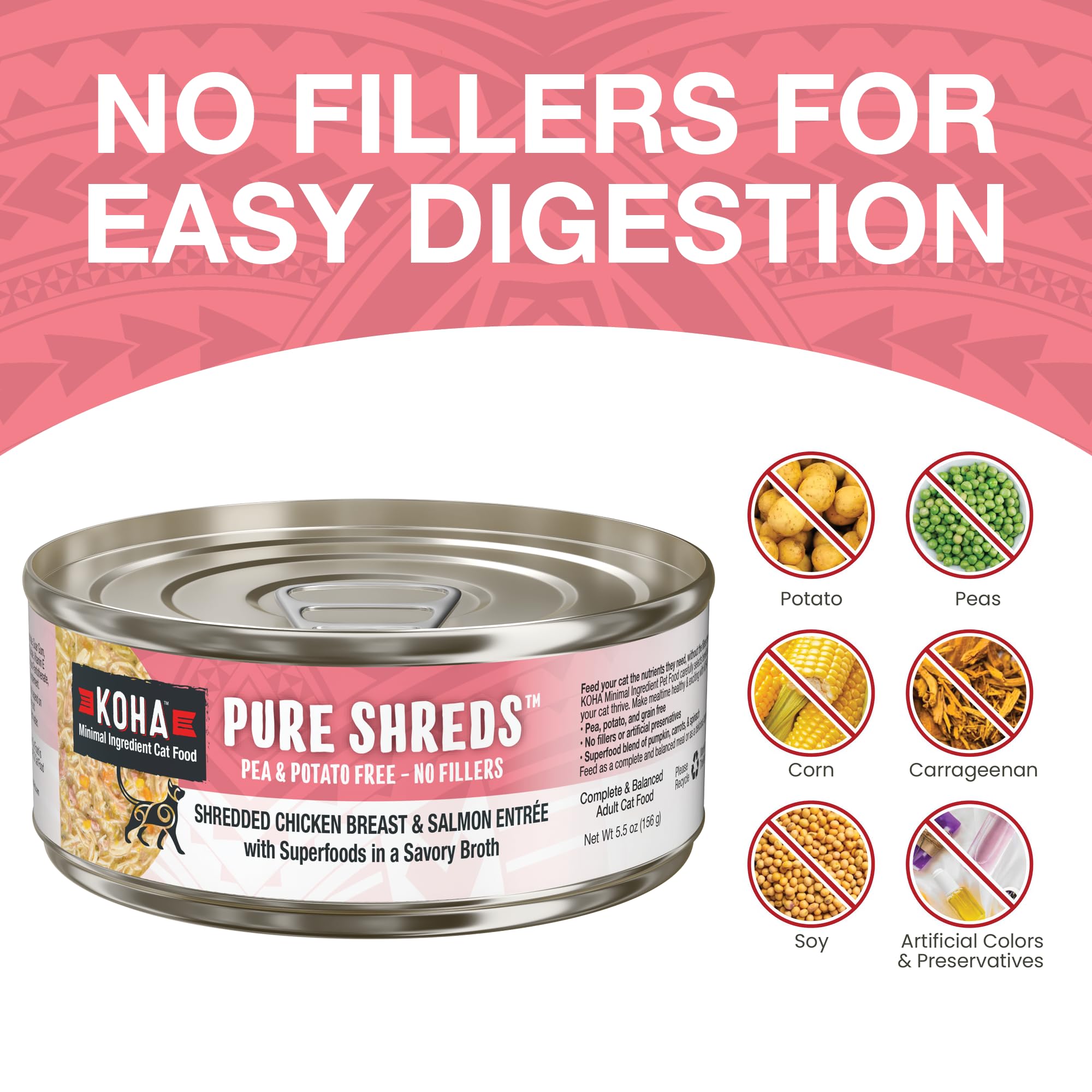 KOHA Pure Shreds low-fat entree bowl emphasizing lean protein and weight control.