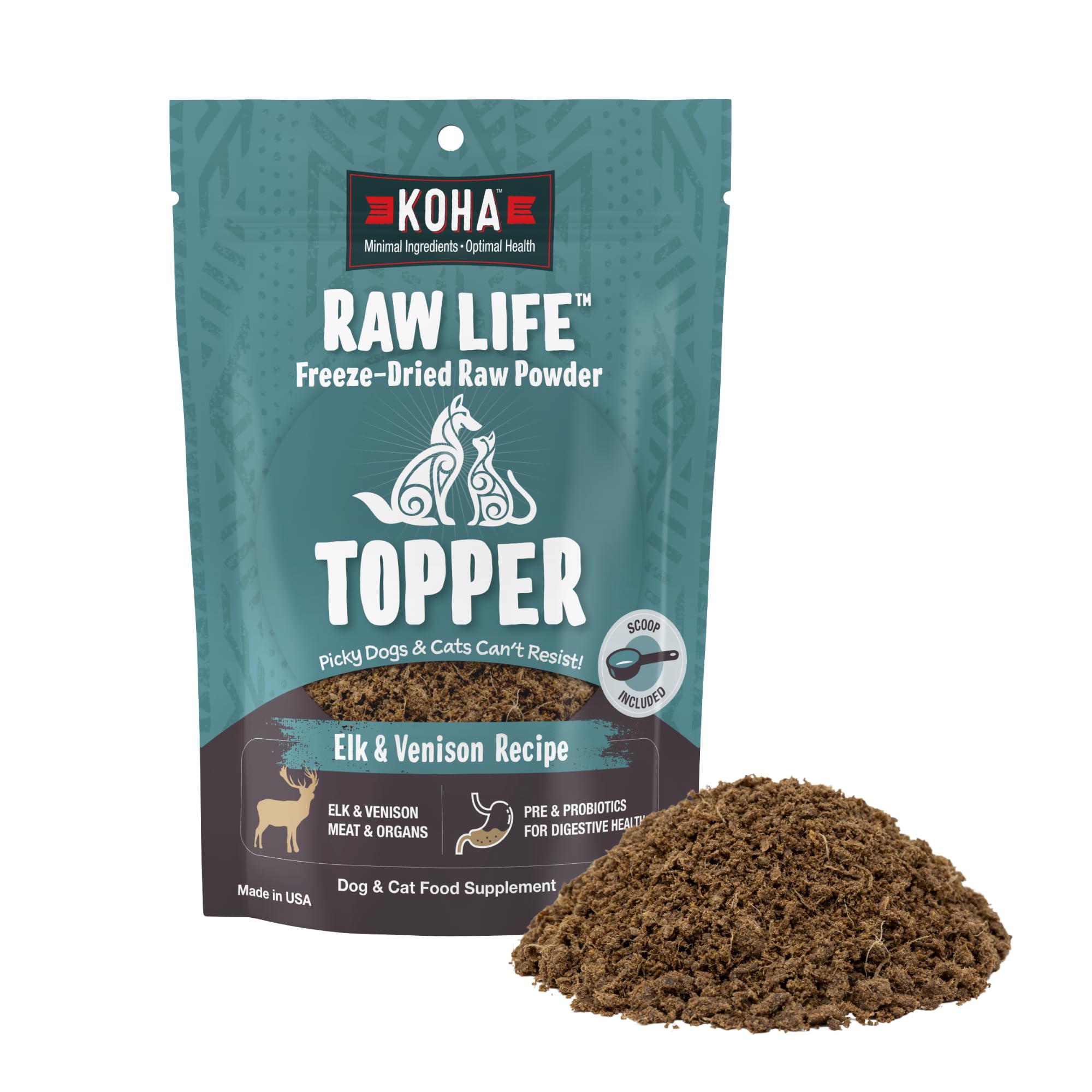 KOHA Raw Life Elk & Venison topper over bowls boosts picky eaters' interest with high-protein flavor