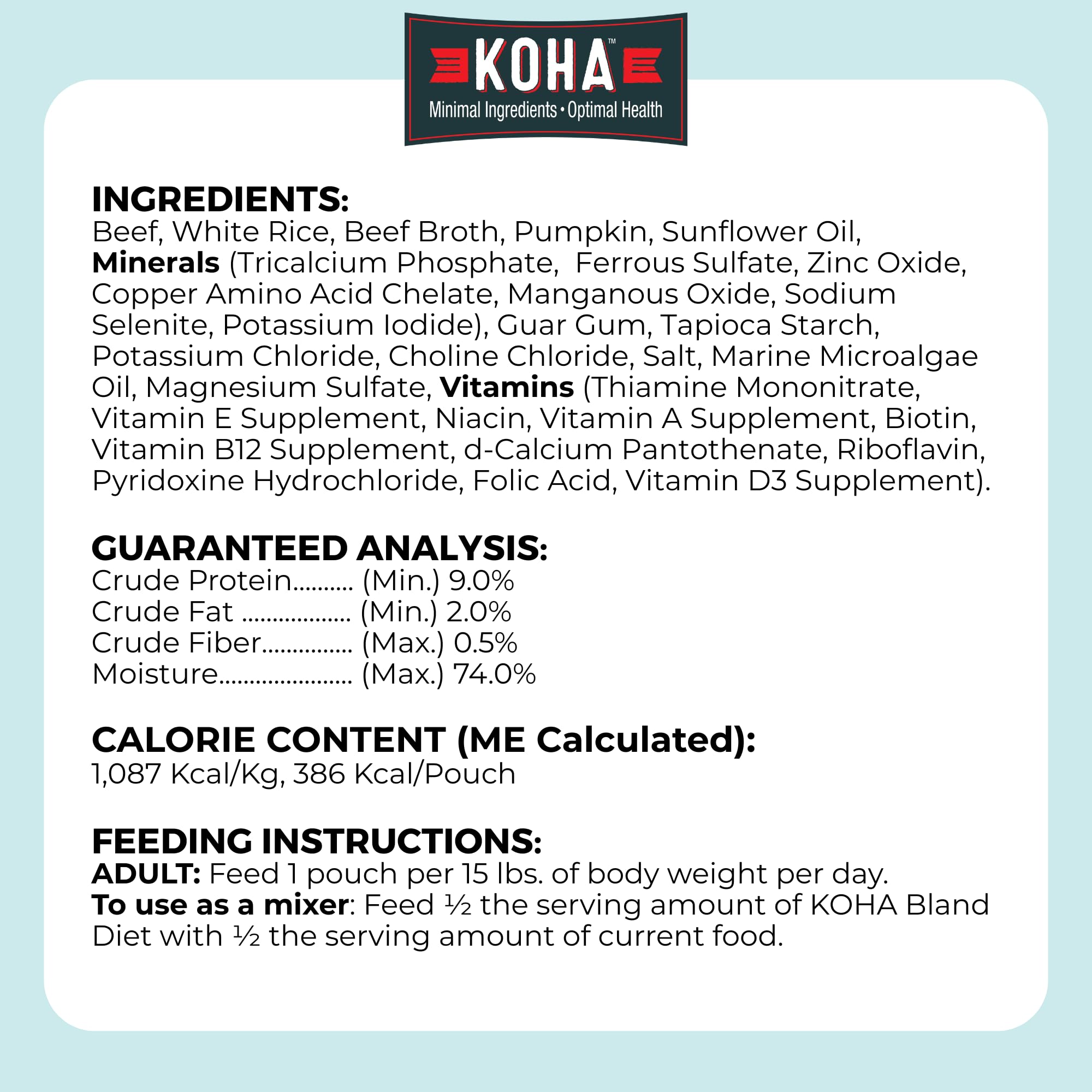 KOHA Bland Diet vet clinics distribution image signals availability in clinics and pet stores.