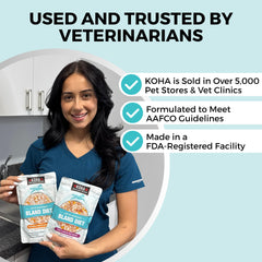 KOHA Bland Diet white rice pumpkin mix highlights fiber balance for stool support.