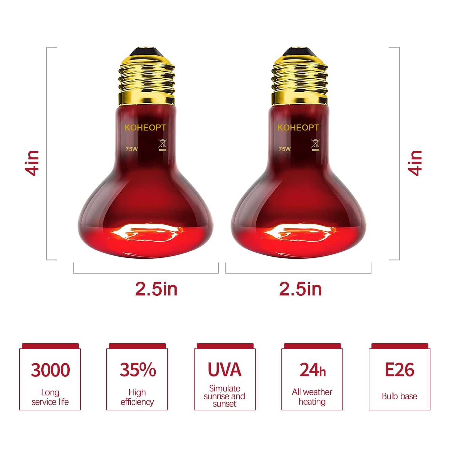 KOHEOPT bombilla infrarroja 75W para reptiles, confort nocturno sin perturbaciones.