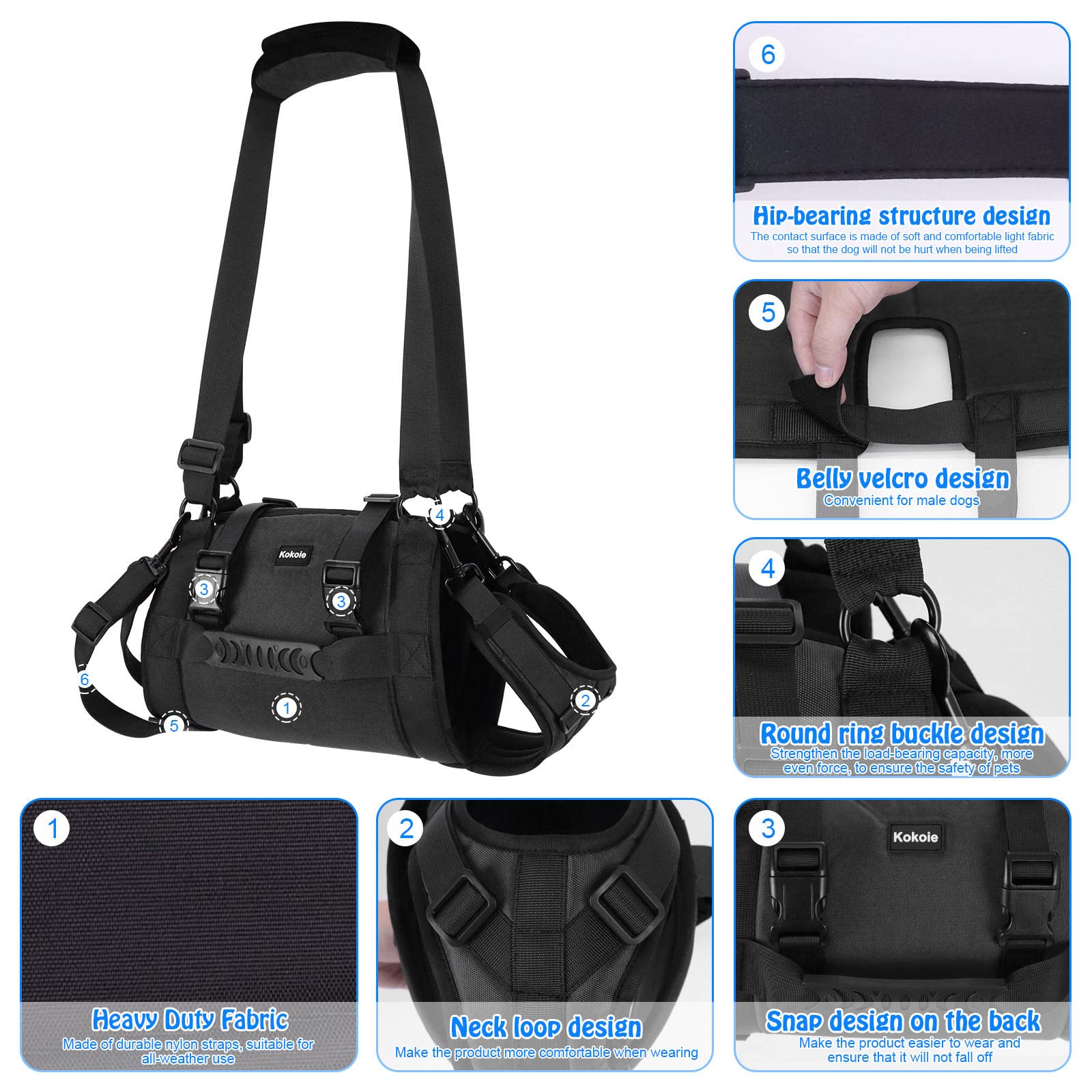 Kokoie lift-harness buckle-detail shows durable hardware for reliable lifting.