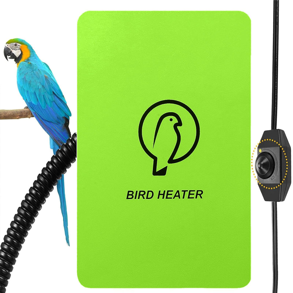 Kokopro bird heater on cage delivering cozy warmth for exotic birds.