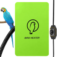 Kokopro bird heater on cage delivering cozy warmth for exotic birds.