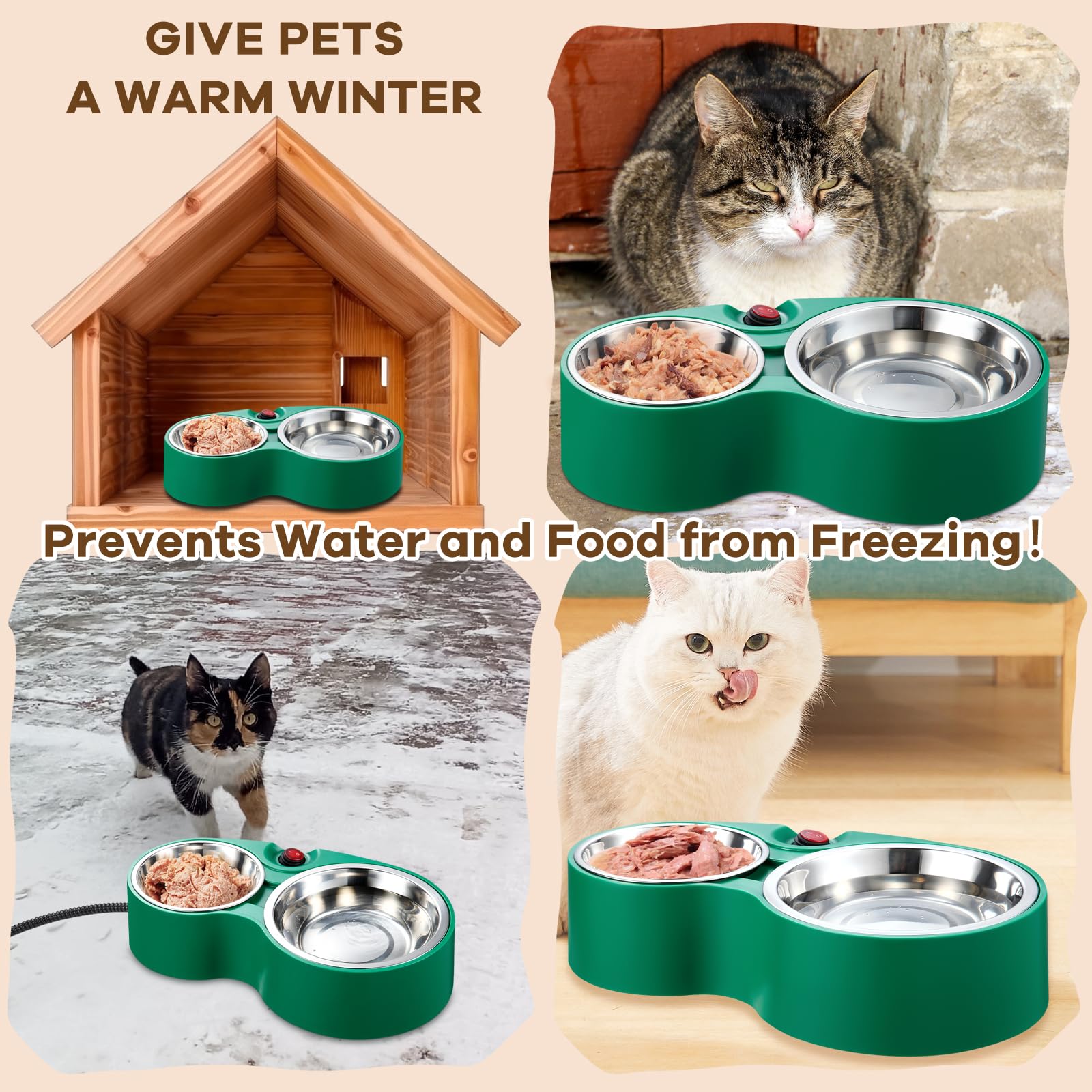 KOKOPRO double-bowl stainless steel design durable for outdoor feral cat feeding stations.