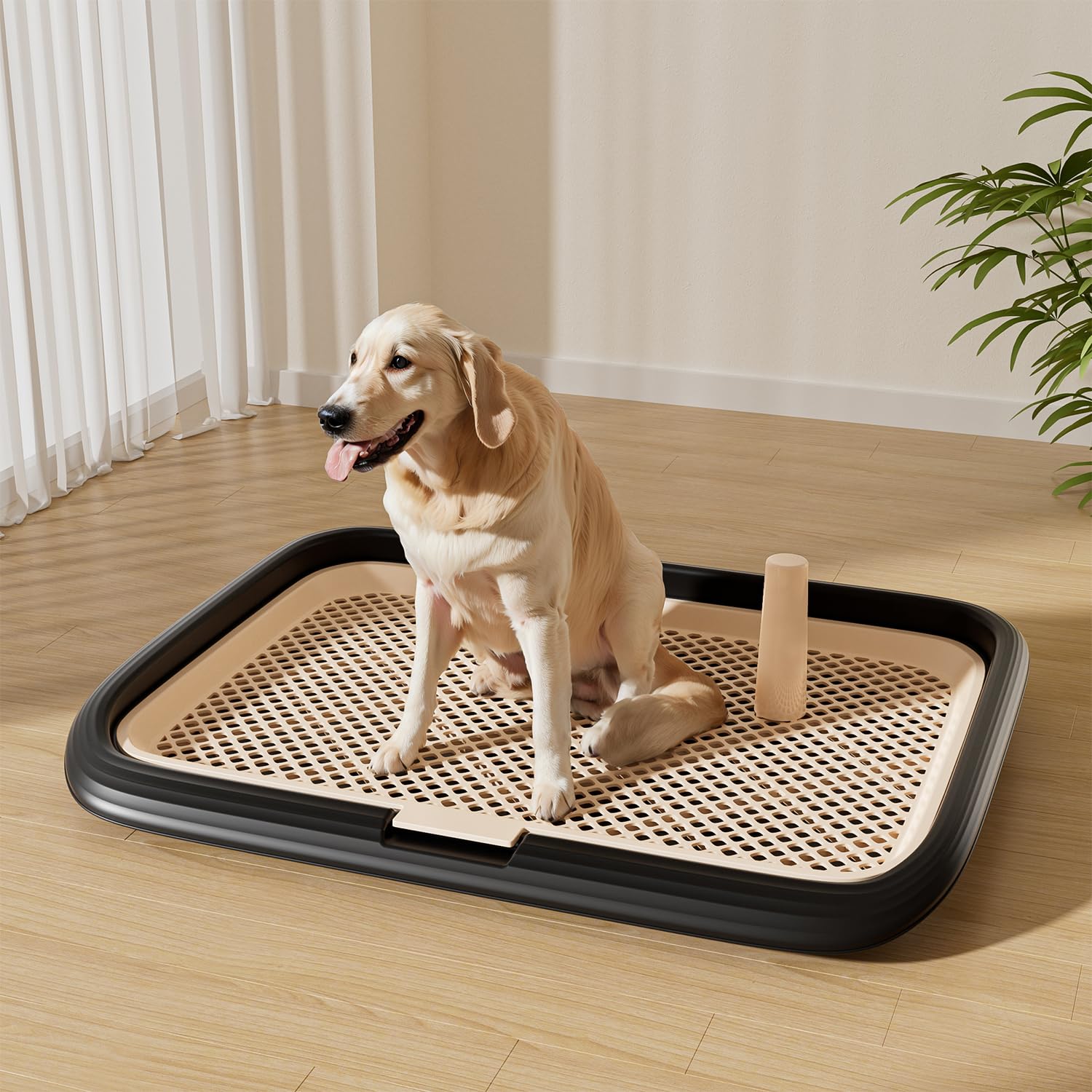 Kola Panda dog potty tray in-use demonstrates real-life housebreaking setup