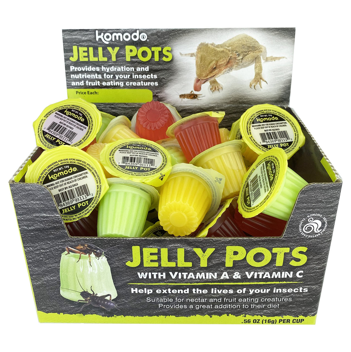 Komodo Jelly Pots mixed fruit display for reptile nutrition and hydration