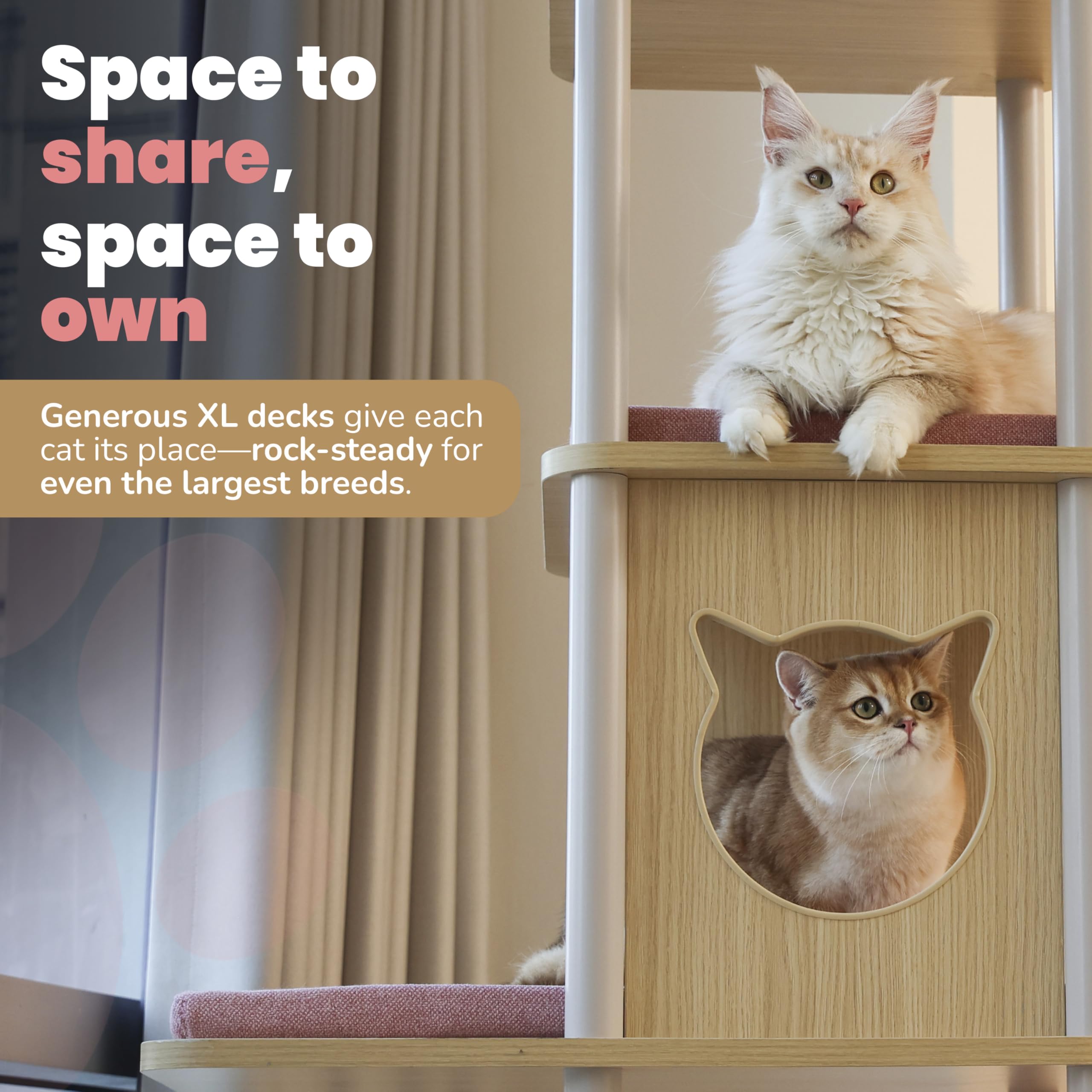 KONELCARE wide base 27-6x23-6 feet ensures stable footing for energetic cats.