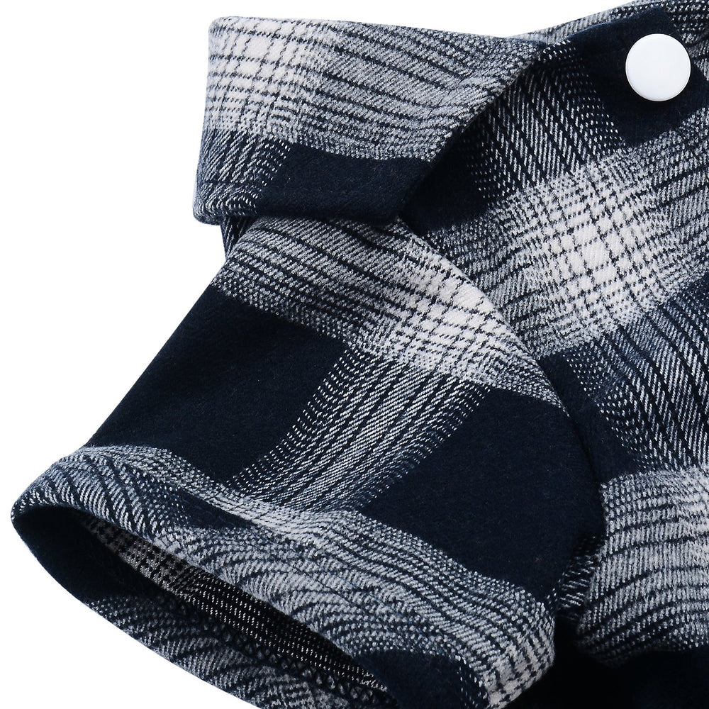 Koneseve dog-grid shirt blue fabric offers breathable cotton comfort.