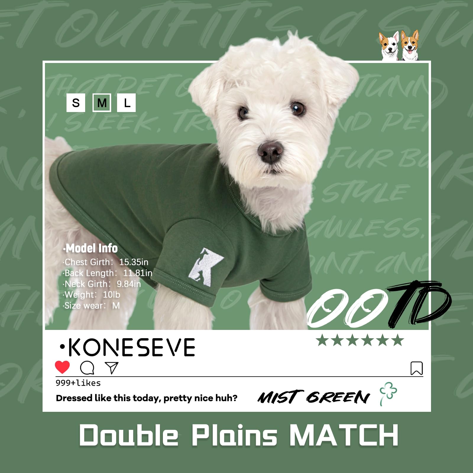 Koneseve mist-green side profile demonstrates flexible fabric for active dogs.