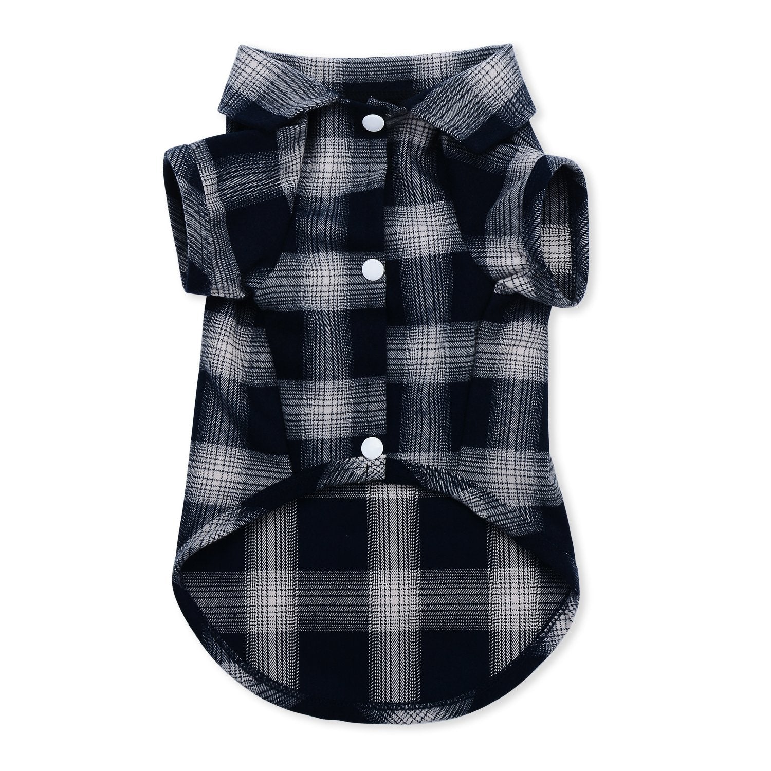 Koneseve dog shirt plaid blue front view keeps pets comfy during walks.