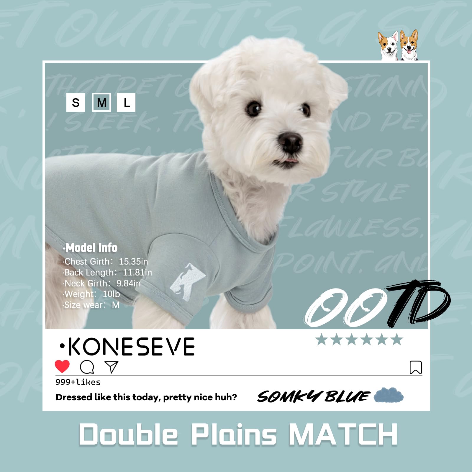 Koneseve dog shirt side snap closeup emphasizes reinforced seams for active pets.