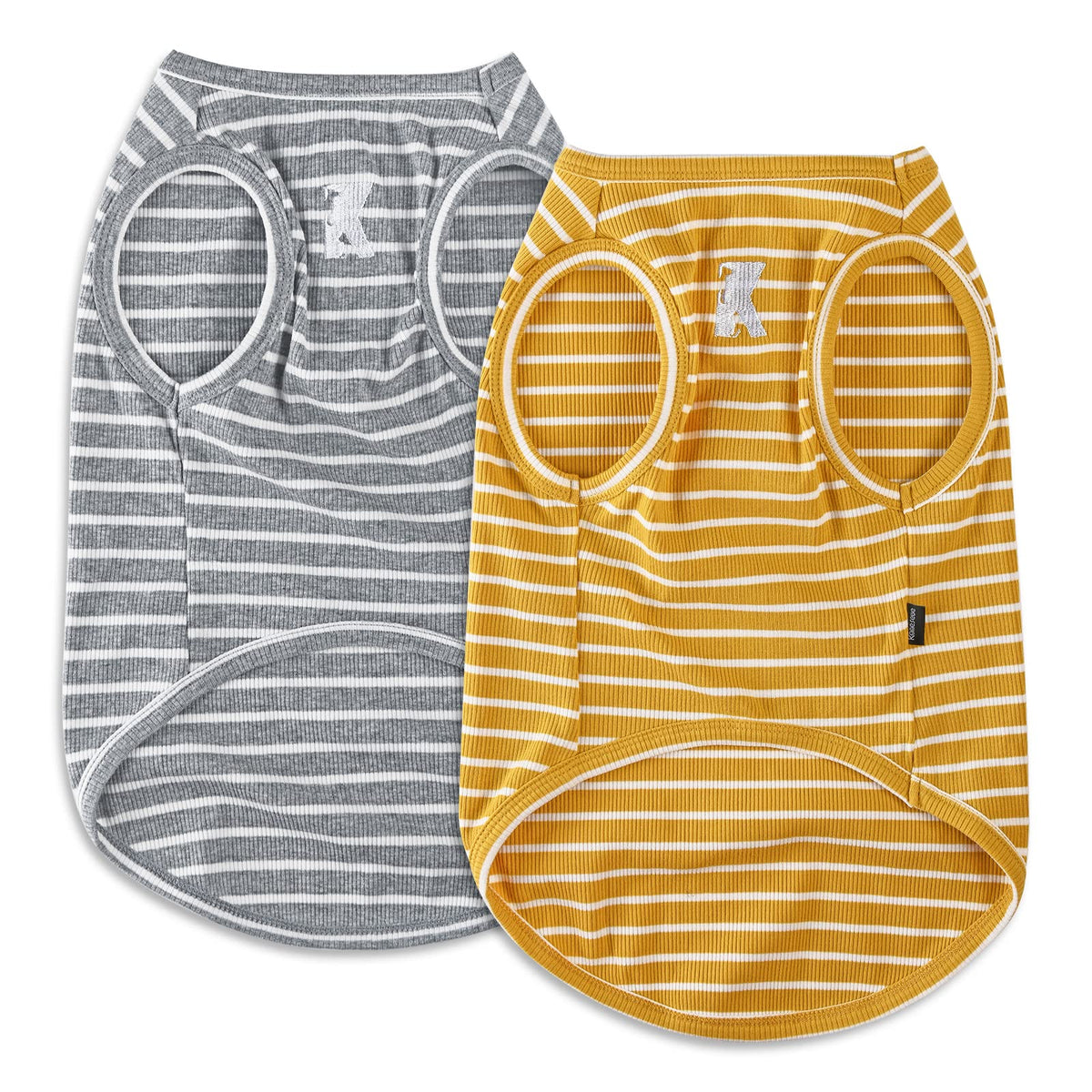 Koneseve dog shirt vest yellow stripe front view enhances breathable comfort during walks