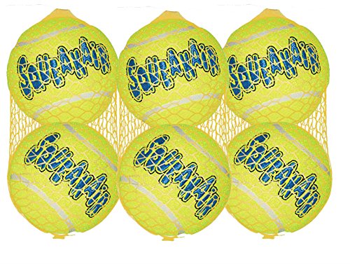 KONG Air Dog tennis ball large 6-pack with squeaker for outdoor fetch and chew