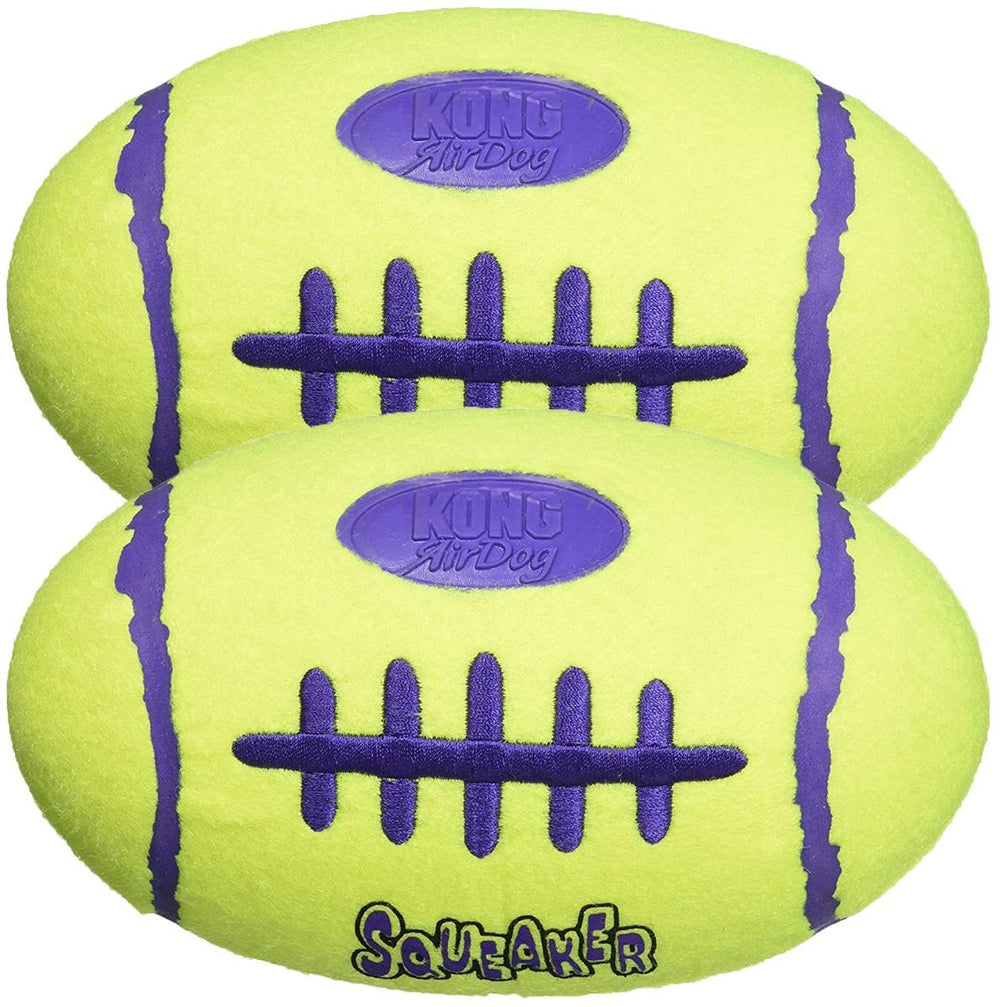 KONG Air Squeaker Football Dog Toy Set of 2 (Medium), front view for fetch and interactive play.