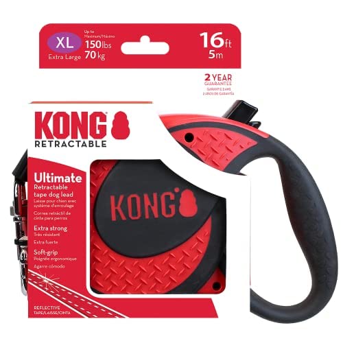 KONG Alcott Ultimate red leash being used by a dog owner for large breeds