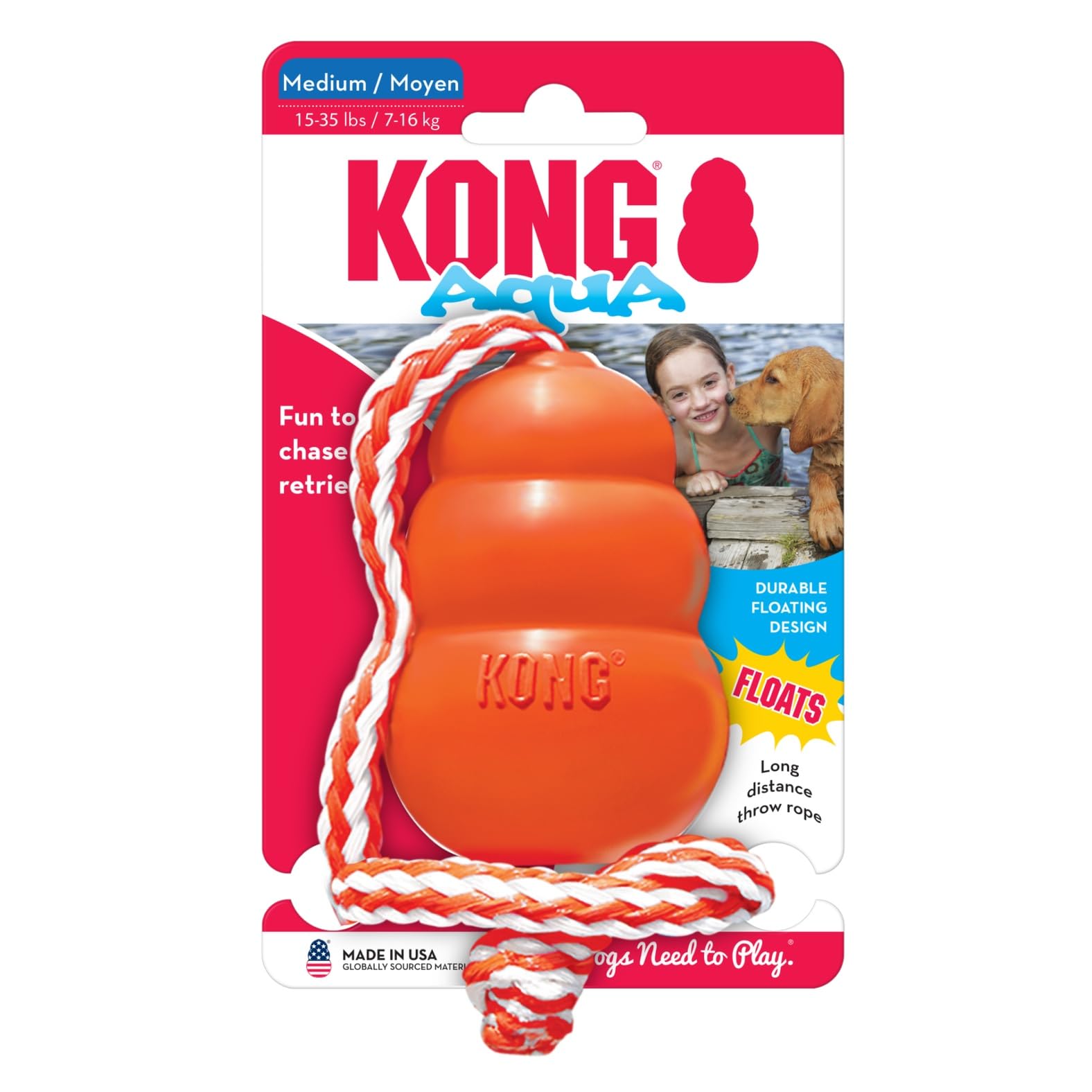KONG Aqua hecho en EE. UU., garantía de satisfacción para dueños exigentes.