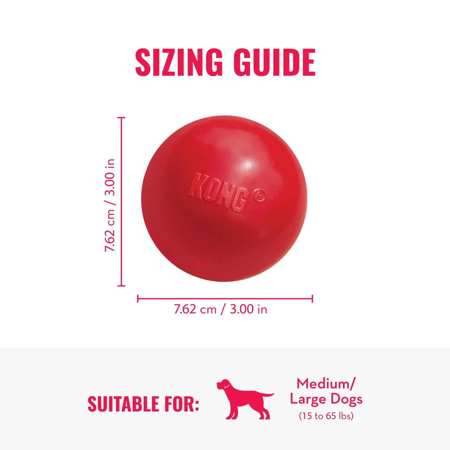 KONG Ball with Hole in bright red boosts high visibility for finding.