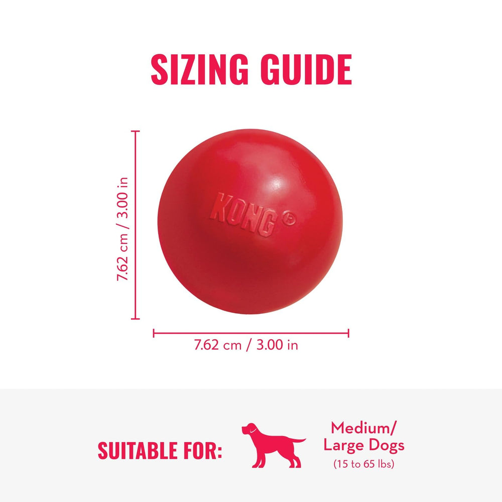 KONG Ball with Hole in bright red boosts high visibility for finding.