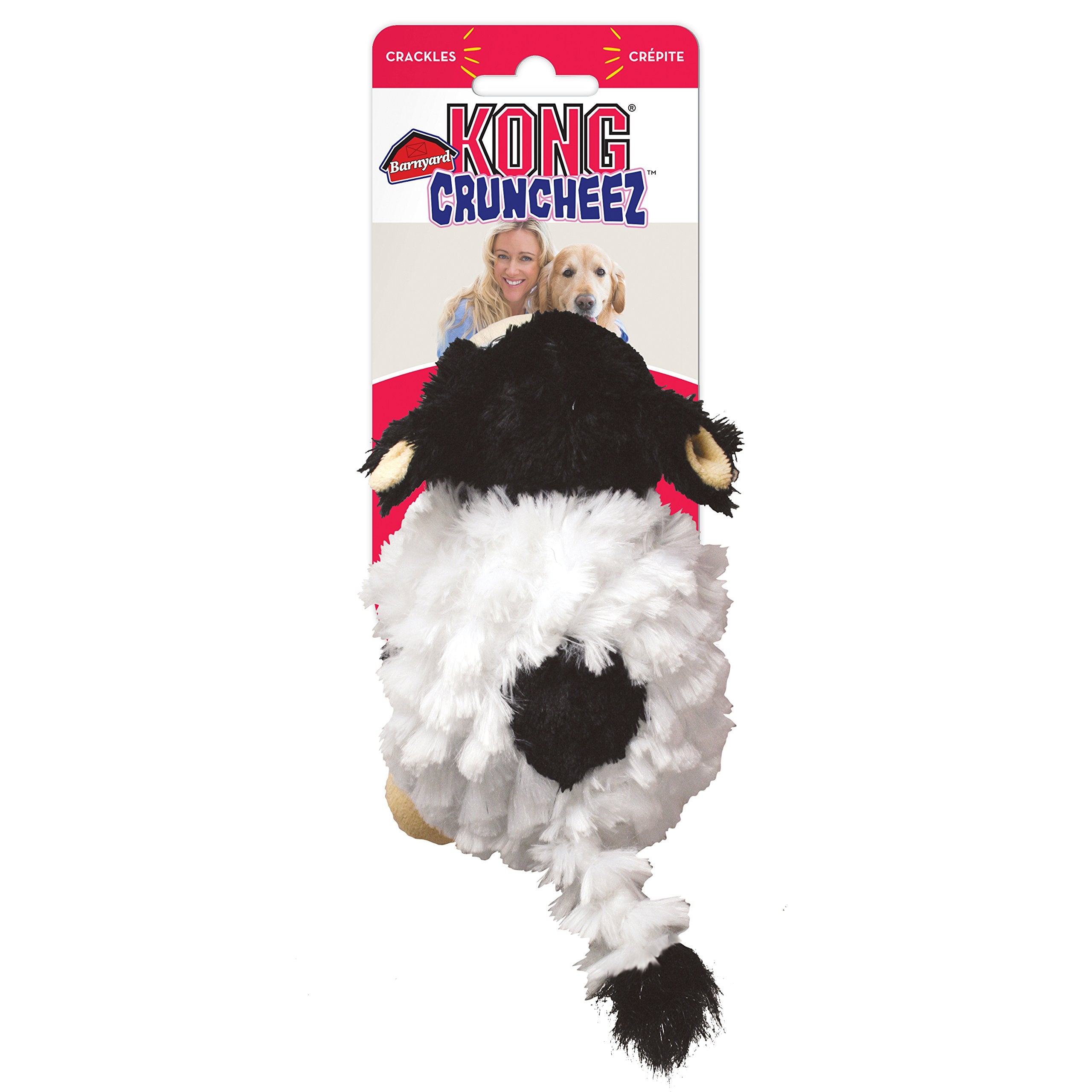 KONG Barnyard Cruncheez Cow toy small, dog play with rattles