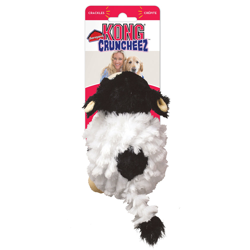 KONG Barnyard Cruncheez Cow toy small, dog play with rattles