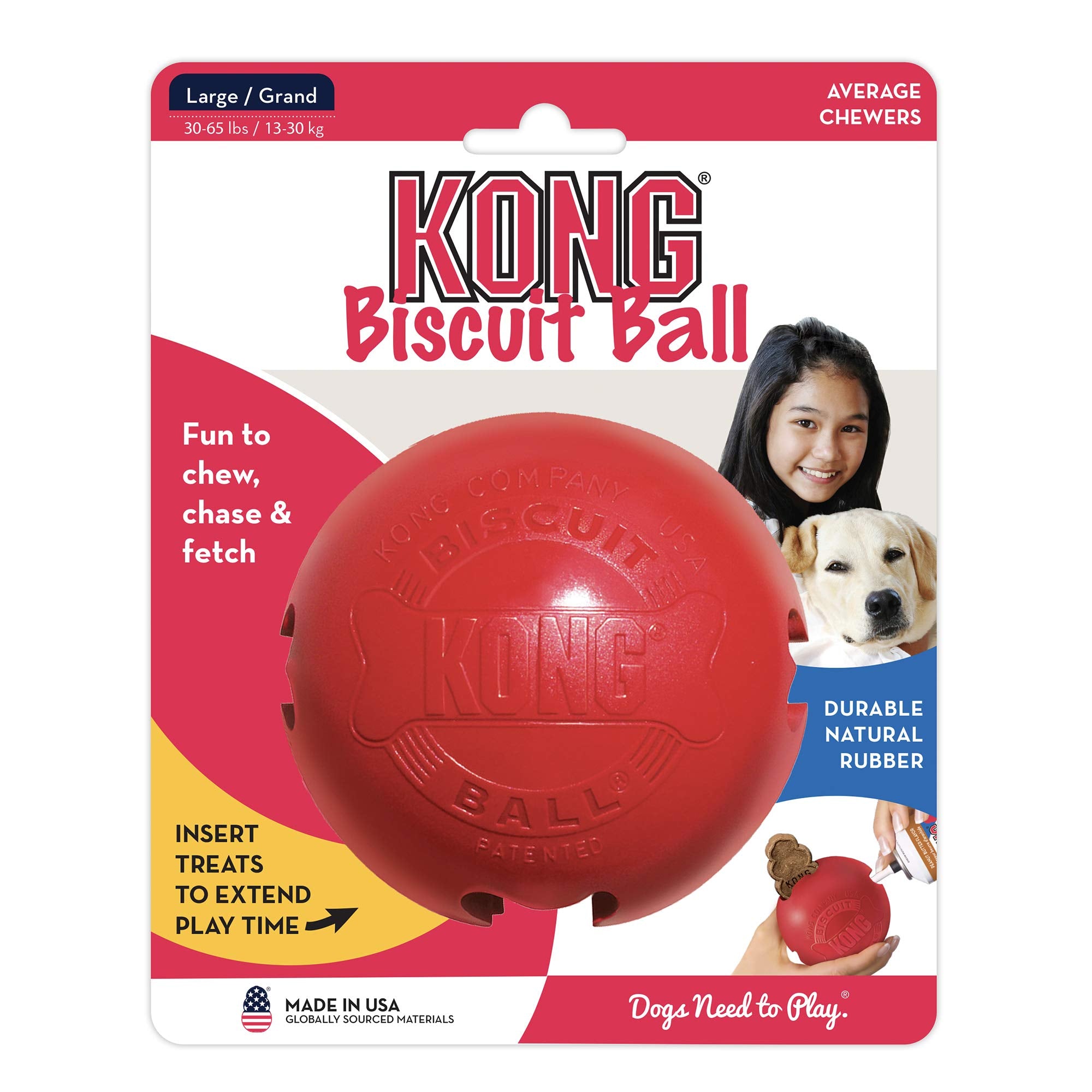 KONG Biscuit Ball stuffed with snacks extends interactive play sessions