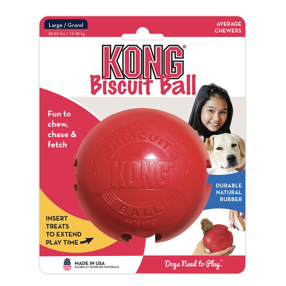 KONG Biscuit Ball stuffed with snacks extends interactive play sessions