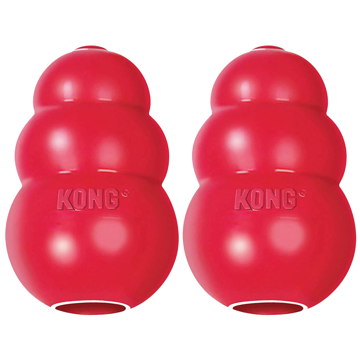KONG Classic red dog toy with bounce enables fetch and interactive chewing.