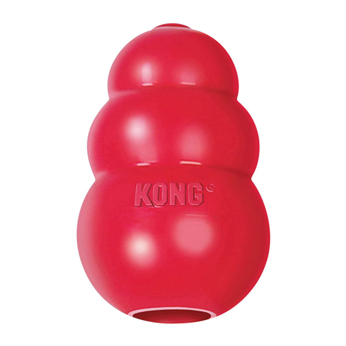 KONG Classic red rubber close-up showing durable material for aggressive chewers and long play sessions