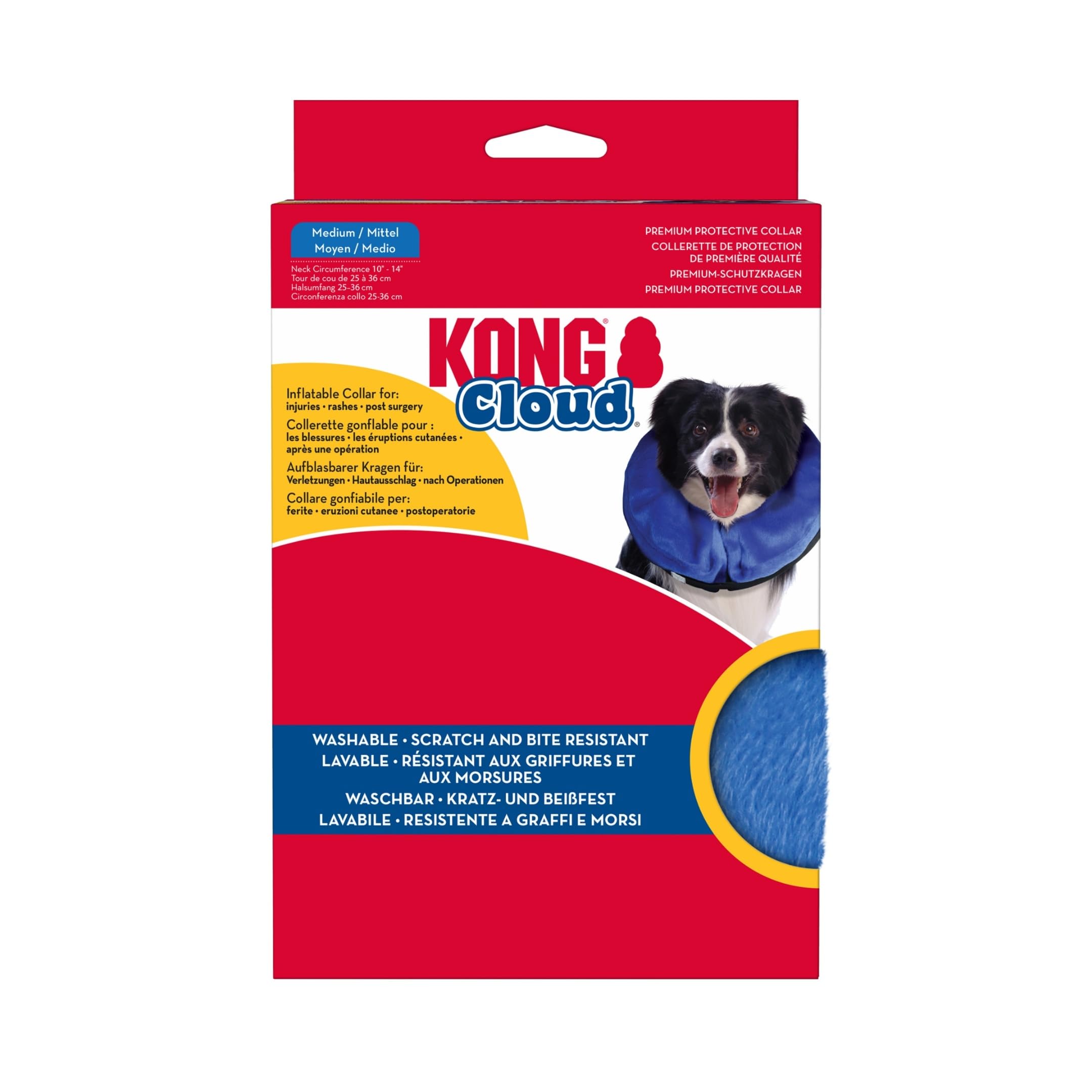 KONG Cloud Collar on a pet helps prevent furniture marks during recovery.