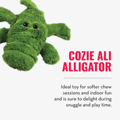KONG Cozie Ali Alligator interactive squeaker encourages lively play.