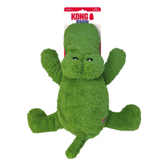 KONG Cozie Ali Alligator XL indoor snuggle scene with plush toy.