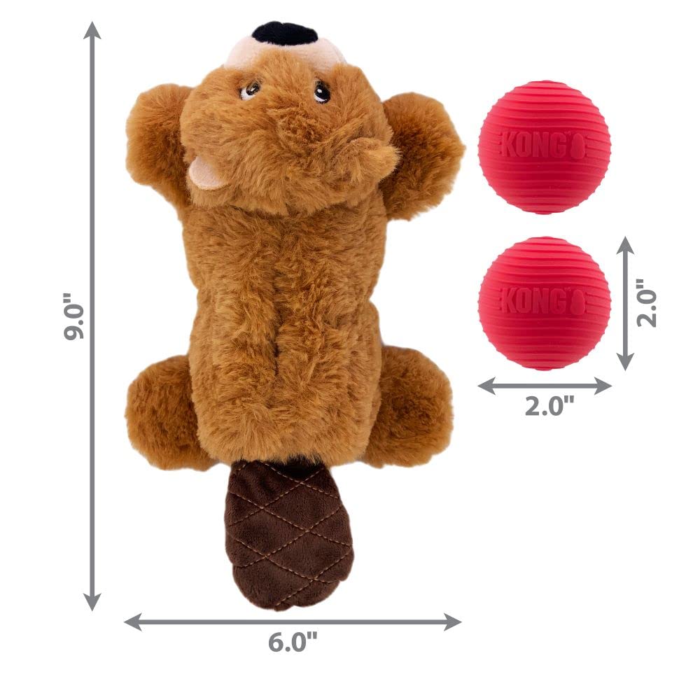 KONG Cozie Pocketz Beaver Small squeaker-balls closeup, emphasizing removable squeakers for extended play sessions.