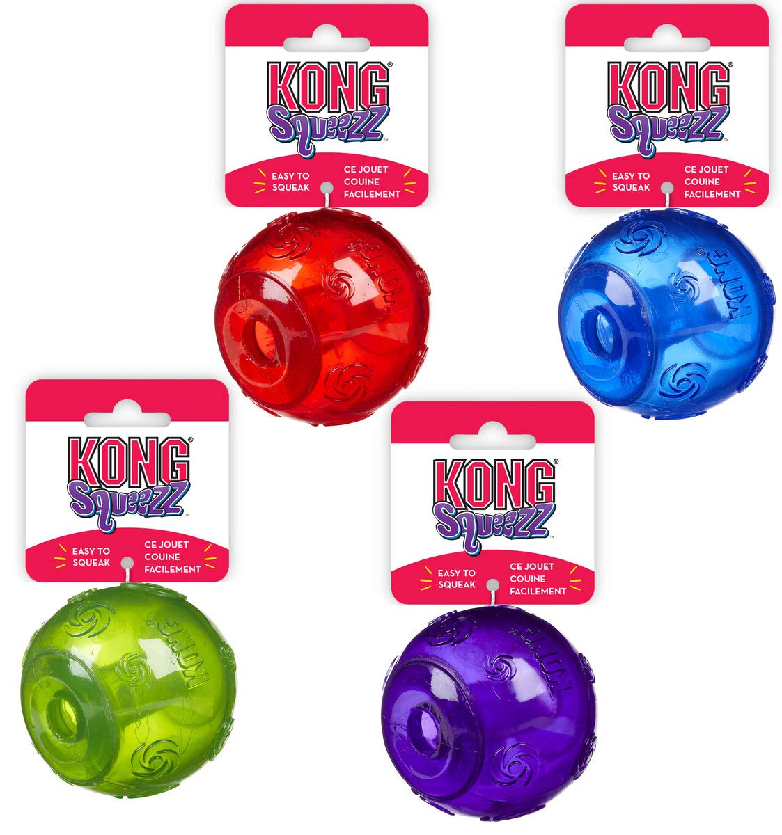 KONG Dog Squeezz Ball Large 2 Pack in assorted jewel tones for interactive play and fetch