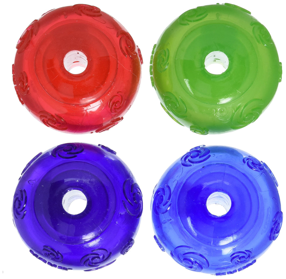 KONG dog squeezz ball medium multicolor four-pack for engaging fetch and playful squeak.