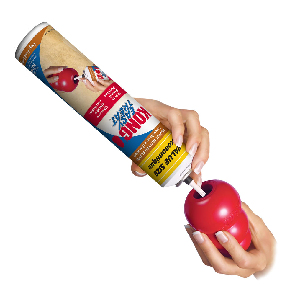 Freeze a stuffed KONG topped with Easy Treat for a longer-lasting challenge.