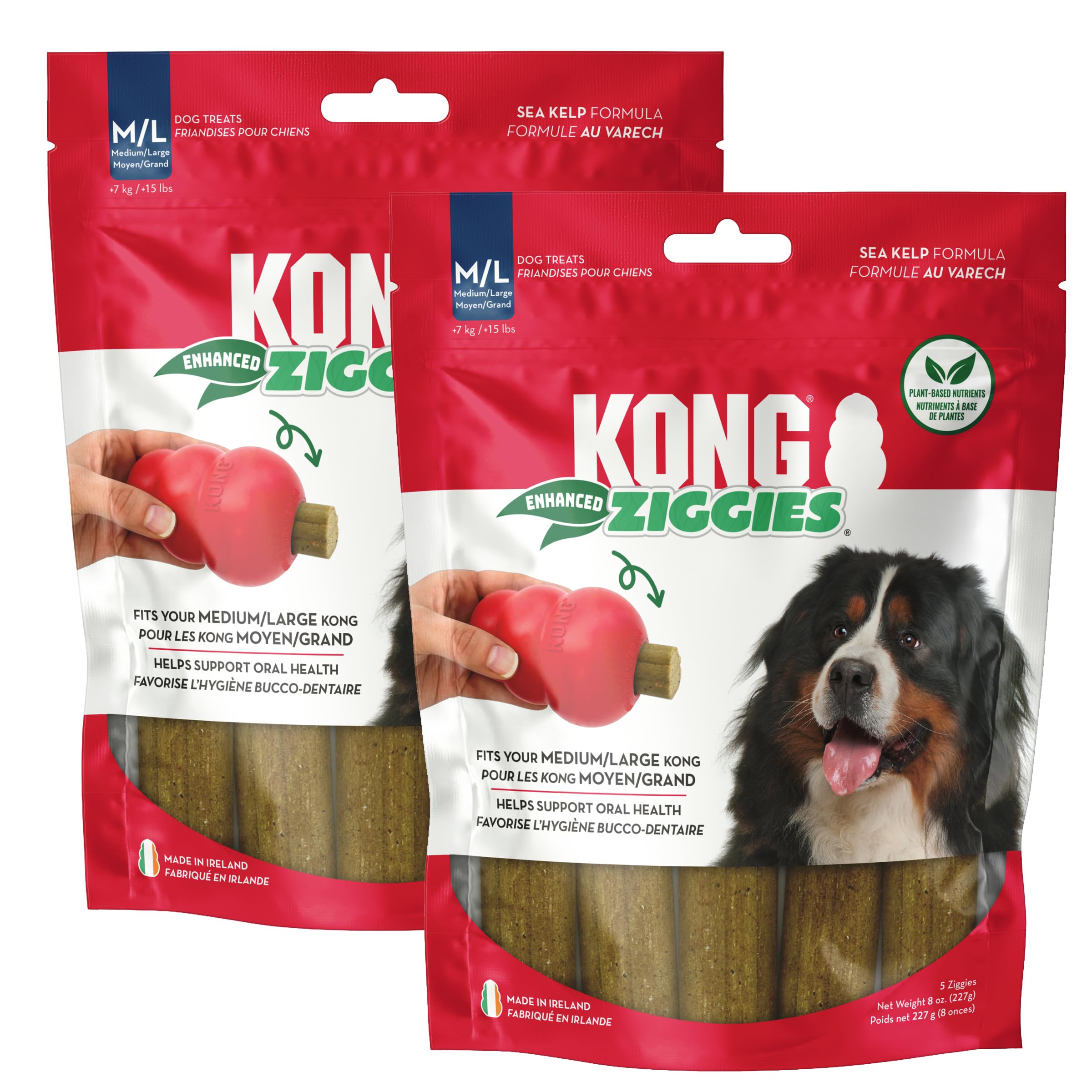 KONG Enhanced Ziggies dog treat pack highlighting long-lasting dental benefits.