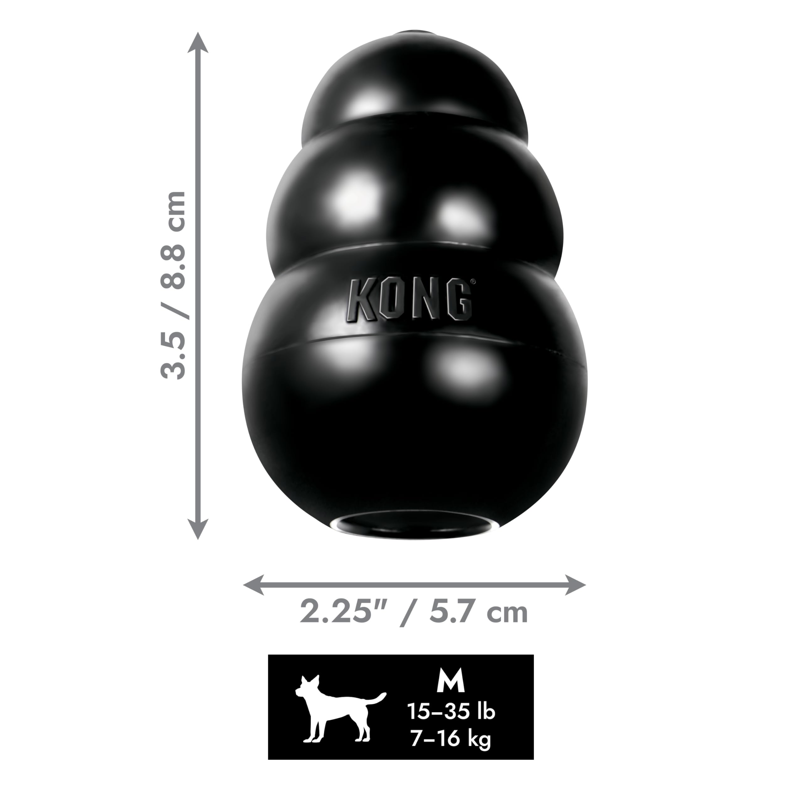 KONG Extreme toy bouncy black rubber promotes focused chewing and mental stimulation.