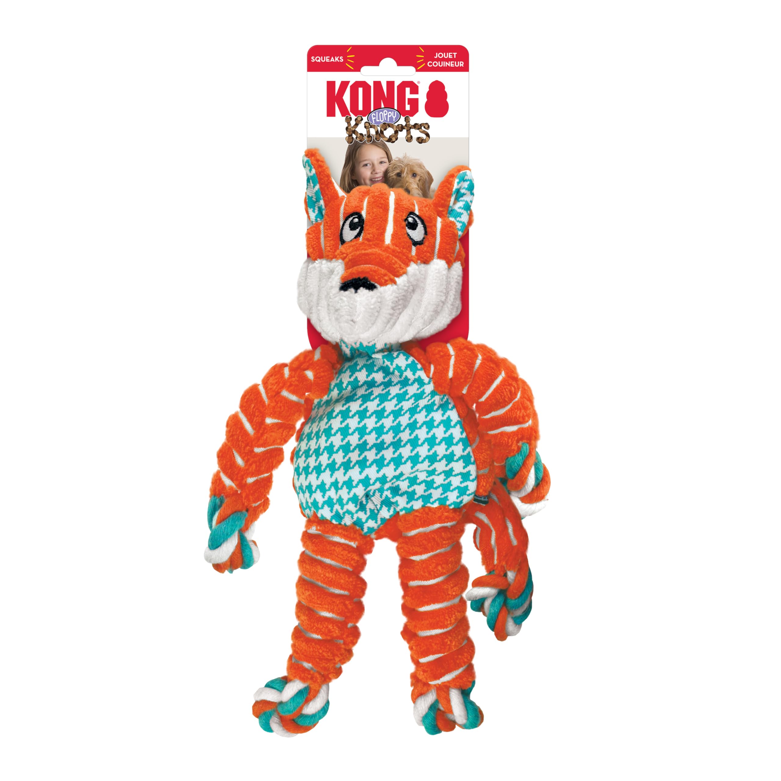 KONG Floppy Knots dog tug toy in action boosts exercise and bonding during games.
