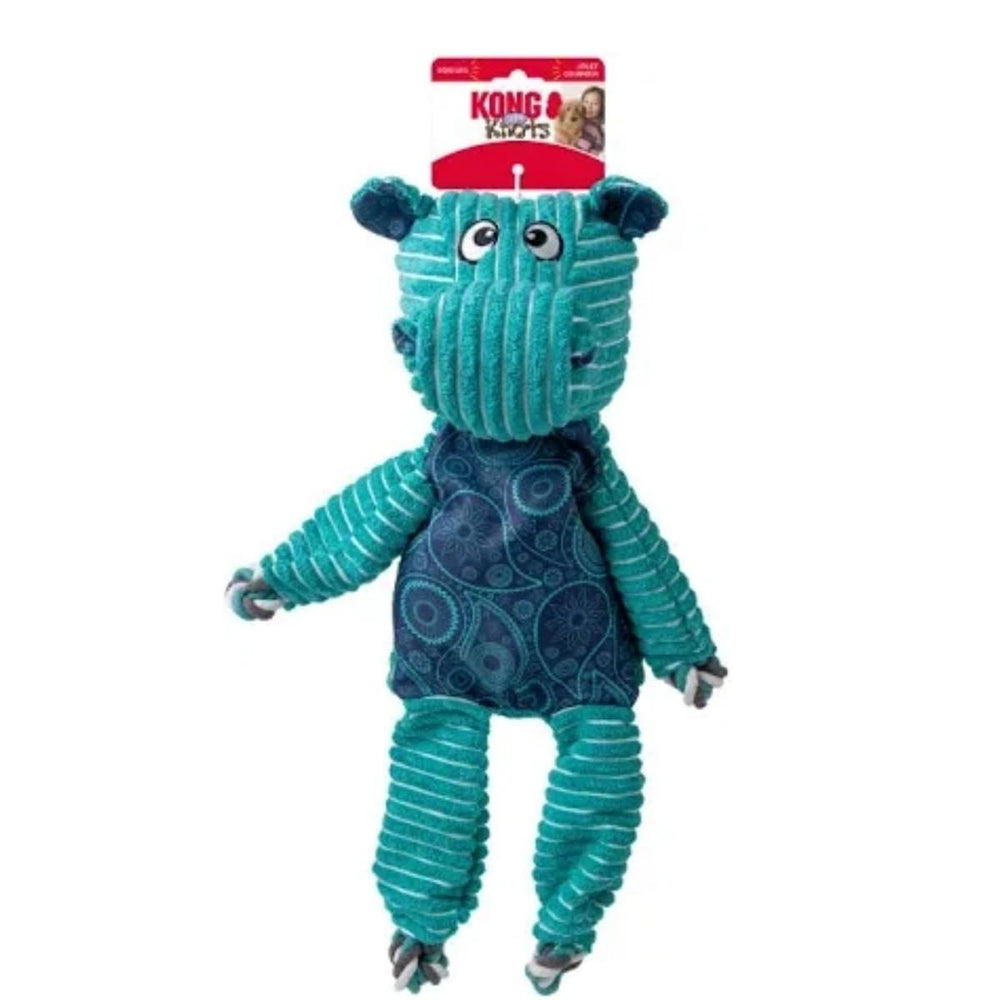 KONG Floppy Knots hippo front view plush exterior and rope interior for chewing.