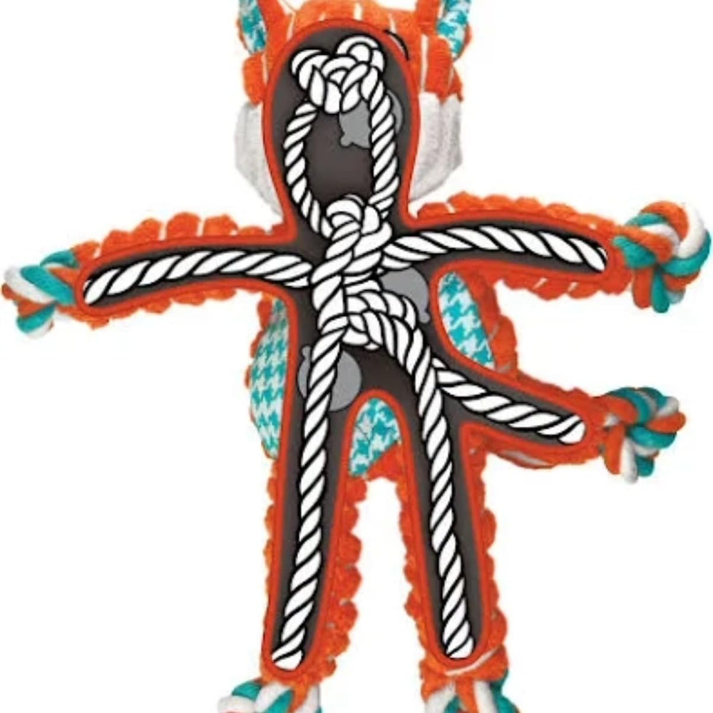KONG Floppy Knots hippo plush exterior with rope texture for sensory chewing.