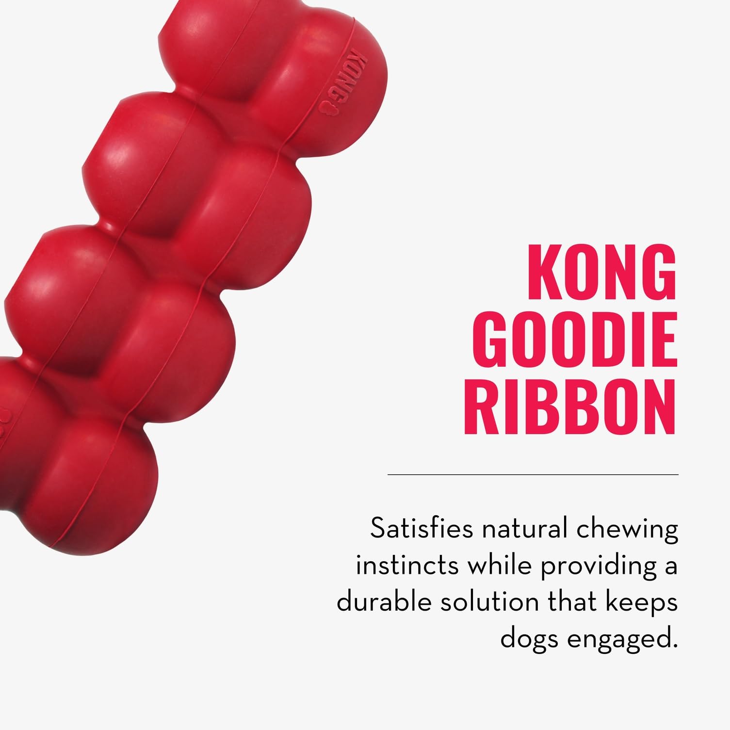 KONG Goodie Ribbon bone-like shape ideal for stuffing with treats during interactive play.