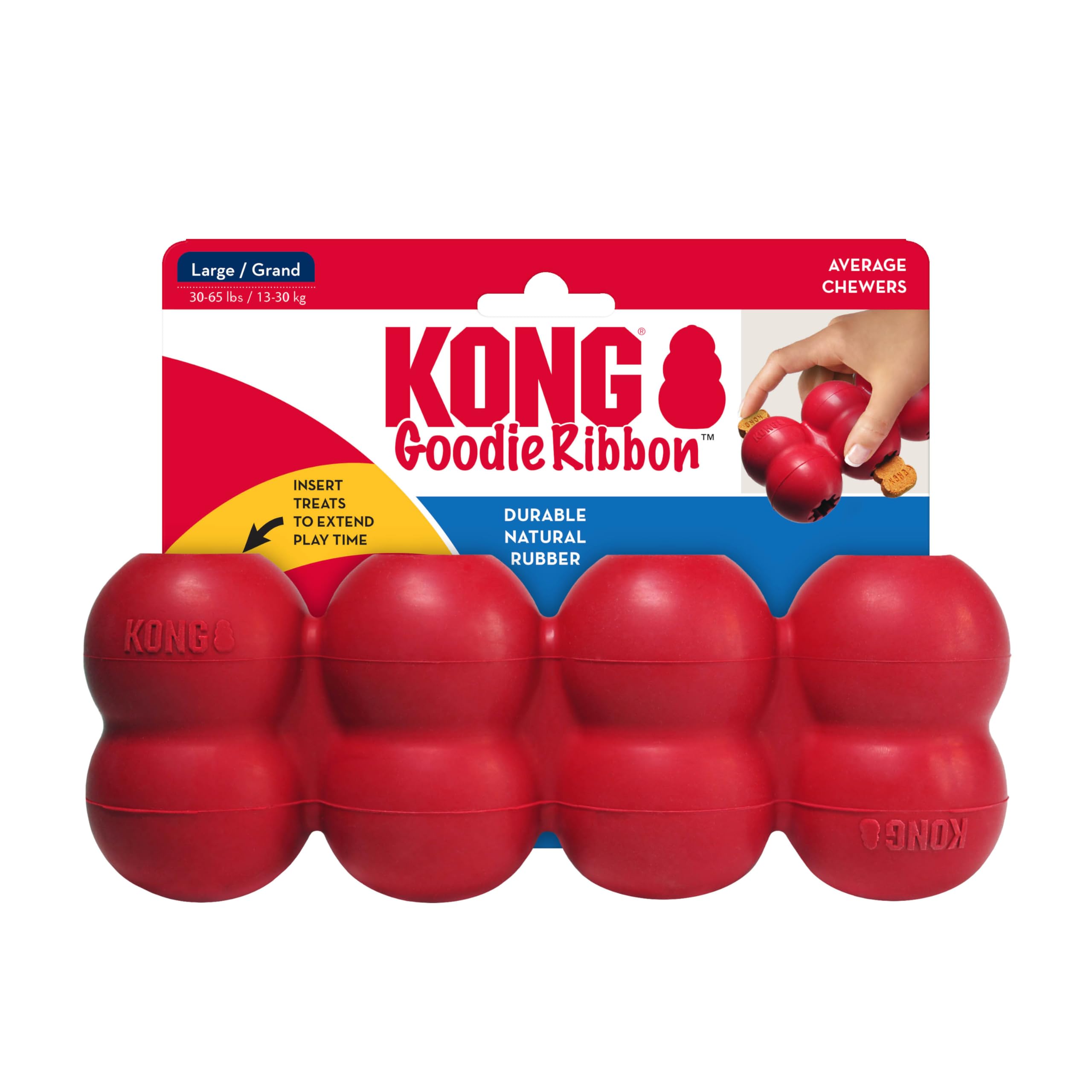 KONG Goodie Ribbon with four Goodie Grippers for mental stimulation during play.