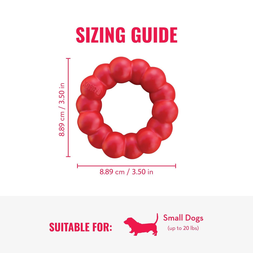 KONG Goodie Ribbon shows treat-stuffing spaces for mental stimulation.