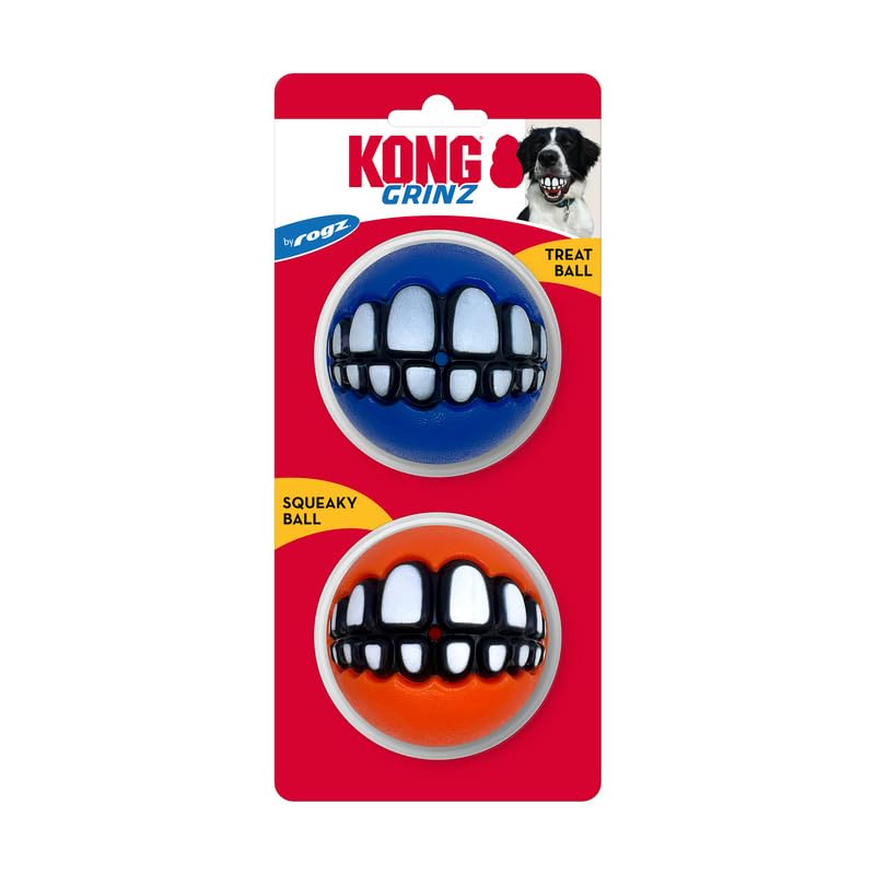 KONG Grinz squeaky ball closeup for interactive fetch and auditory fun