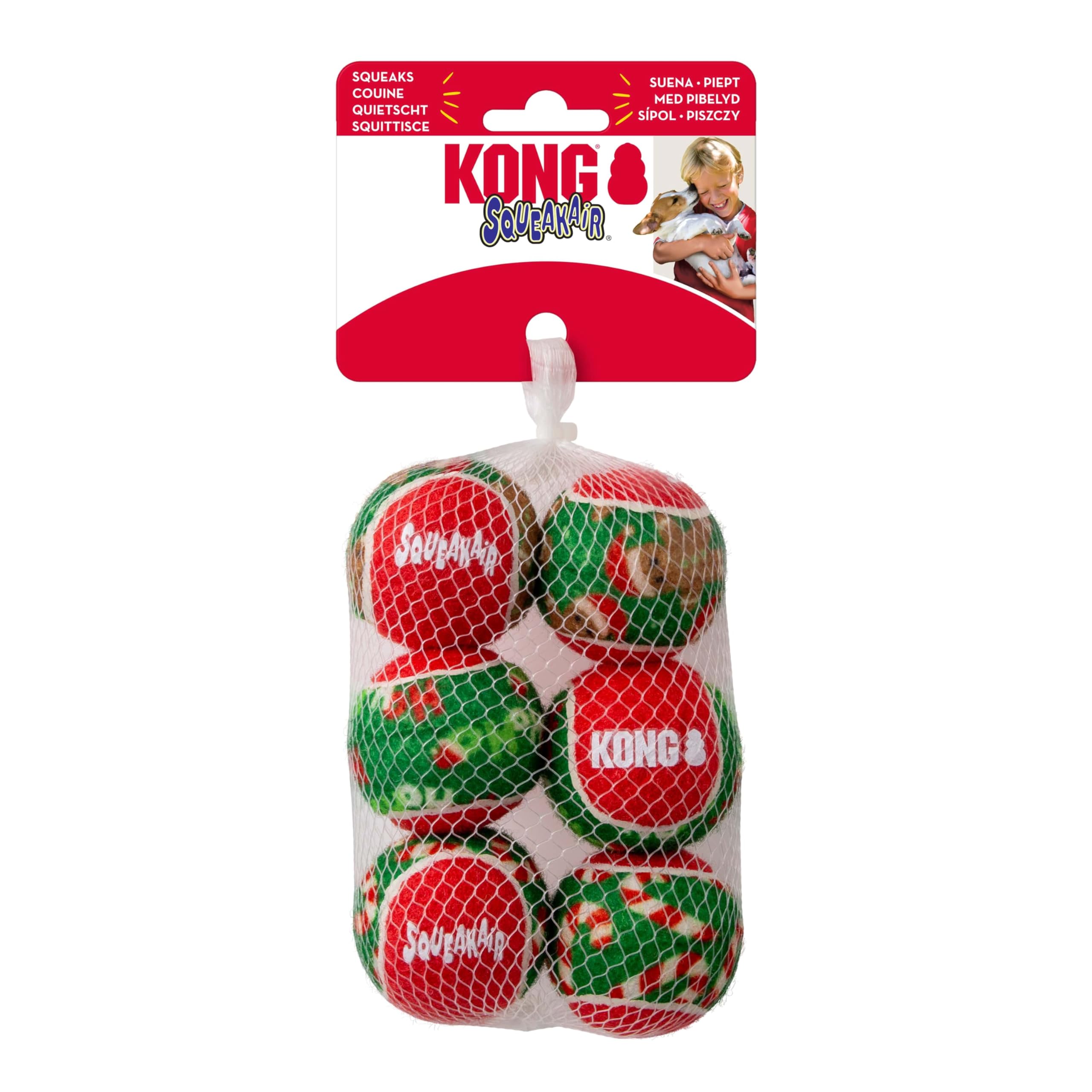 KONG Holiday SqueakAir ball front view for festive fetch and safe play.