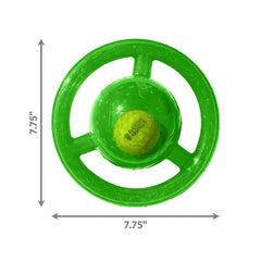 KONG Jumbler Disc Toy during fetch play demonstrates engaging action for dogs.