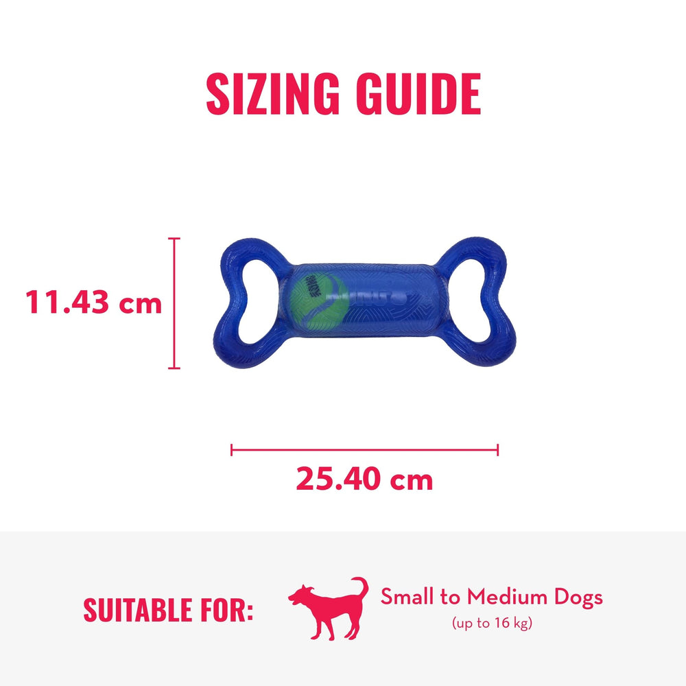 KONG Jumbler Tug handles enable easy grabbing during play.