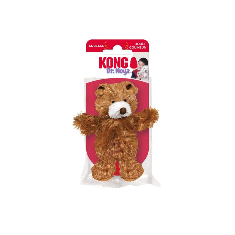 KONG Low Stuffing Squeaker dog toy Frog closeup emphasizes interactive play and grip.